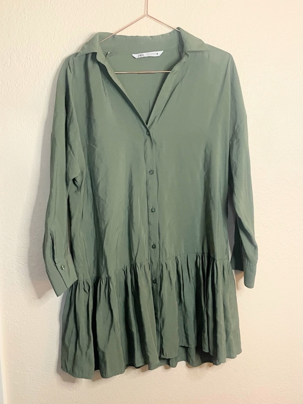 Zara Olive Green Mini Dress Minimalist Clean Girl Small